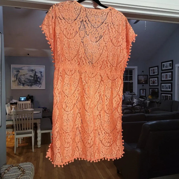 Blue Island Women's Orange Lace Swim bathingsuit Cover-up Kimono Tunic S… - Picture 5 of 10